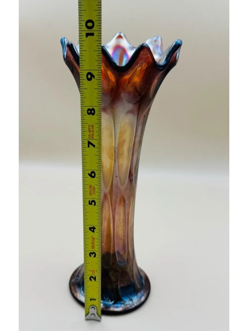 Vintage Fenton Carnival Glass Vase Long Thumbprint Swung Shape Art 9.5